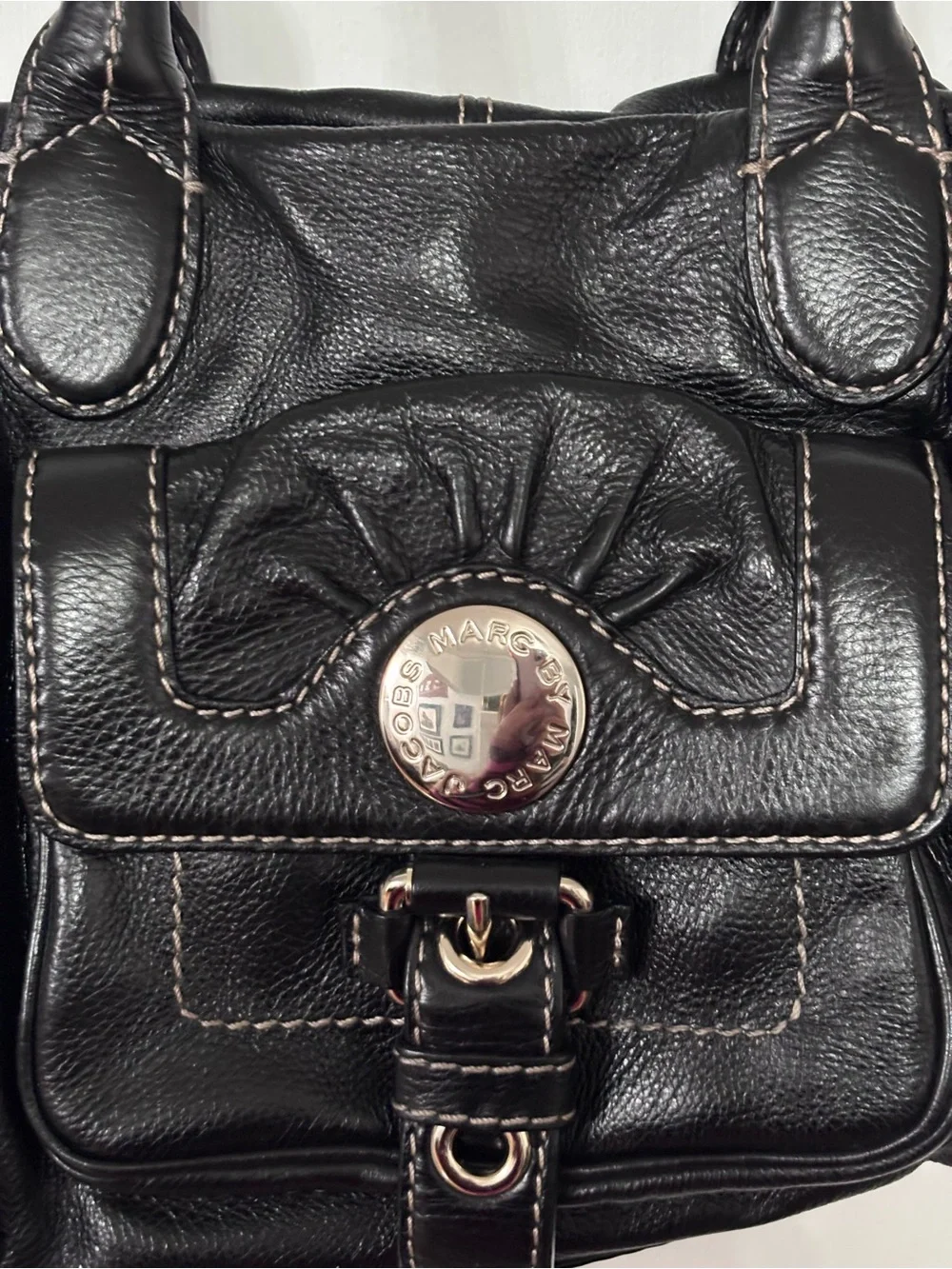 Marc by Marc Jacobs vintage Black Pebbled Satchel Zip Buckle Logo Silver HW - Picture 3 of 15